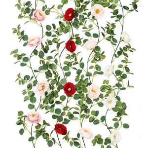 Dekoracyjne kwiaty herbata róży rattan świąteczne domowe dekoracja domek w kolorze camellia sztuczne zielone rośliny