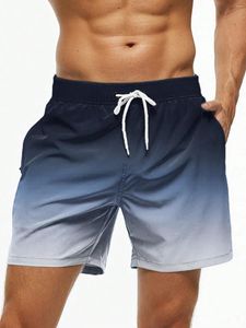 Herr shorts strandgradient färgblock dragsko sommar badstammar elastisk midja 3D -tryck andningsbar kort streetwear