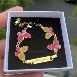 Chain DUOYING Customized Name with Butterfly Personalized Sparkling Pink Charm Unnamed Letter Bracelet for Childrens Jewelry Gifts XW