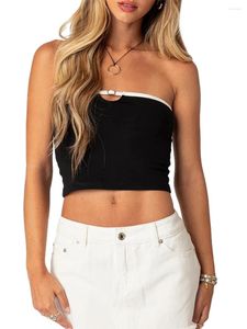 Tank da donna Summer Strapless Tube Tops Chic Contrast Trim Bandeau Crop Front Show Front Show Navel Tank Club Streetwear
