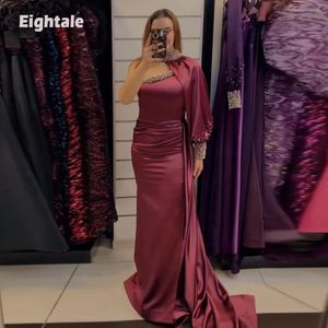 Vestidos de festa Vestido de noite de chegada de oitavale para casamento Sereia Sereia Minchada com Pearls Slit Slit Satin Celebridade Árabe vestidos de baile