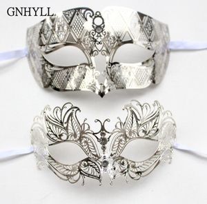 Gnhyll Metal Filigree Rhinestone Venetian Masqueradeカップルマスクペアボールイベントウェディングパーティーマスクロットコスチューム男性女性6189683