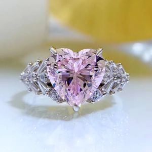 2024 Heart 4ct Pink Diamond Ring 100% Real Sterling Sier Party Wedding Band Rings for Women Bridal Promise Engagement Jewelry