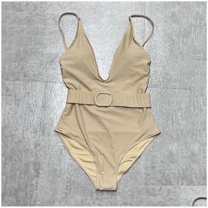 Womens Plus Size Swimwear Designer Abzeichen Badeanzug Frauen Bikini mit Gürtel Shooder Push Up One -Stück Urlaub Strand Badebad