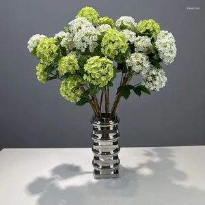 Fiori decorativi simulati Snowball Branch Silk Fallo Green Green Pianta artificiale Blu Purple Hydrangea Floral Restaurant Decoration