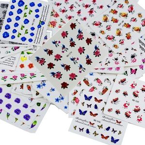 48/50pcs Butterfly Nail Adsether Snake Christmas Elk Halloween Joker Decals Decalques Olhos Flores de Flores de Flores de Nail Decorações de Arte
