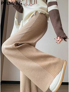 Calça feminina Capris Side plissado malha calças de perna larga Mulheres casuais Baggy High Knitwear Pantnes Novas calças de moletom macias de laço em Spodnie Y240509