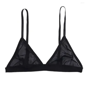 Bras Black Bra Women Mesh Semi Sheer Hollow Out Adjustable Straps Wire-free Bralettes Female Soft Breathable Underwears Lady