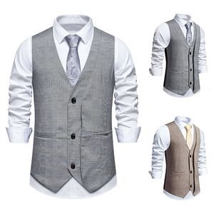 Mens Kilobyte Plaid Suit Vest Vintage Vneck Business Casual Three -Button Wastcoat 240507