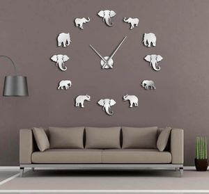 Dschungeltiere Elefant DIY Große Wanduhr Wohnkultur moderne Design Mirror Effekt Riese rahmenlose Elefanten DIY Uhr Uhr Y2004718921