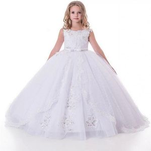 2021 White Flower Girl Dresses for Wedding Lace Girls Pageant Gown Kids First Communion Princess Dresses 2198