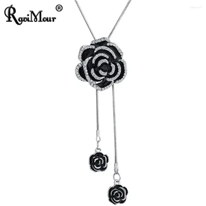 Colares pendentes Ravimour Black Rose Flower Long Colar Long Declaração de moda de moda Jóias de cor de cor de cor de cor de cor de prata jóias