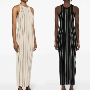 Casual Dresses 2024 Summer Women Fashion Sleeveless Slim Fit Braid Rib Tank Long Dress Elegant Lady All Match O-neck Pullover Maxi