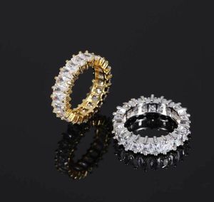 Обручальные кольца 1 Row Baguette Cubic Zircon Men039s кольцо теннисное медное очарование золото, покрытые рок -ювелирными изделиями 2346935