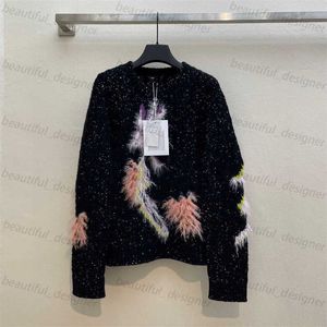 Designer Women's Casual Dress Designer Women's Sweater 2024 Early Spring New Fashionable Heavy Industry Feather Snowflake Mönster Sticked Shirt for Women
