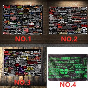 Tillbehör Rock and Roll Band Logo Collection Gifts Heavy Metal Music Affischer Tygflaggor Banners 4 Hål Hang Cloth Wall Art Home Decor