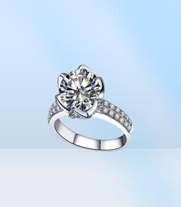 Real Solid 925 Sterling Silver Wedding Rings For Women Romantic Flower Shaped Inlay 3 Carat Diamond Engagement Ring4694065