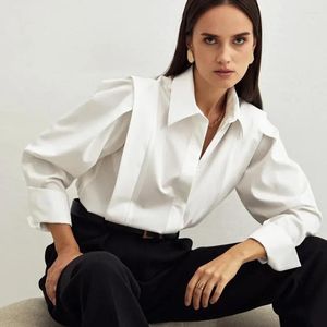 Women's Blouses Women Blouse Right Angle Shoulder White Shirt Casual Button Turn Down Collar Tops Small Set Long Sleeved Top