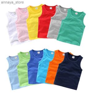 T-shirts 2024 Candy Colored Girls Sleeveless Sports Vest Underwear Childrens Single Cotton Underwear Summer Childrens Boy Top Beach Clothll2405