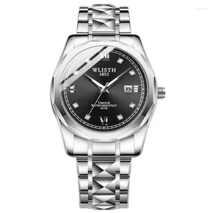 Zegarek luksusowy zegarek dla mężczyzn elegancki tydzień data wodoodporna światła kwarcowa zegarek ze stali nierdzewnej sportowe zegarki męskie