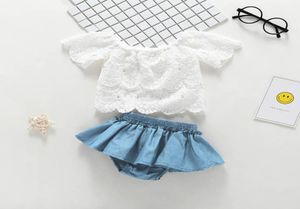 İns 2020 yaz bebek kızlar takım elbise tatlı kız kıyafetleri dantel bluz üstleri fırfır şort