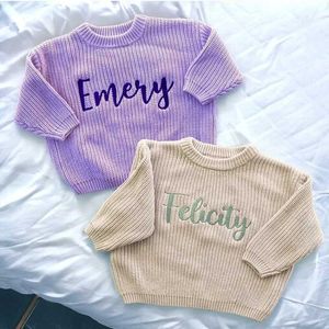 세트 개인화 된 자수 아기와 유아 스웨터 대형 짧은 통통한 어린이 이름 공지 샤워 선물 Q240508