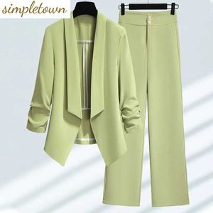 Andra kläder koreansk stil smal montering tunn jacka blazer casual wide ben byxor tvådelar eleganta kvinnors byxor set sommarkontor kläder y240509