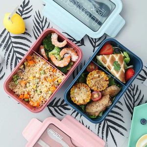 Lunchlådor Väskor Kök Mikrovågsugn Lunchlåda Vete Straw Ceries Food Storage Container utomhus camping Picknick bärbar bento box 1100 ml