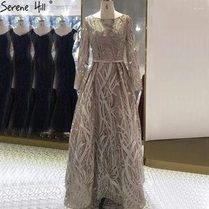 Sukienki imprezowe Serene Hill Pink A-line luksusowa sukienka wieczorowa 2024 Samotne rękawy koraliki kryształowy o-deter-neck Formal Enor Ustanie CLA70743