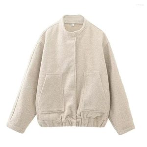 Damenjacken graue Freizeitjacke Frauen modische schicke Lady Langhülse Scheinhals warmes dickes Mantel Top weibliche Herbst Winterkleidung