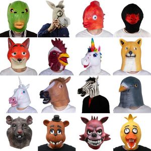 Masches per feste HomeProduct Centenimal Maskfun Horse Unicorno Aragosta Donkey Chimpanzee Mask Childrens Halloween Makeup Latex Full Face Q240508