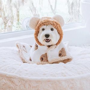 Hundkläder Pet Bear Cape Plush Autumn och Winter Soft Quilt Valp Filtsjal Kappa Små kattunge kläder