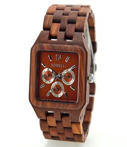 Classic men Tense Wood clock square dial vine elegant red sandalwood maple mens wrist watch for dad week date window wooden chain watches7855830