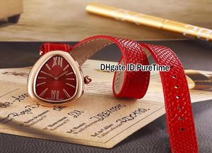 Nytt mode 102780 Rose Gold Red Dial Swiss Quartz Womens Watch Ladies Watches Längt Black Red White Green Brown Leather Stra8721415