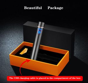 USB Rechargeable Electric Lighters Cylindrical Power Display Touch Sensing Mini Portable Windproof Lighter Smoking9328436