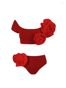 Swim costumi da bagno femminile signore di grandi dimensioni rose rosse rosse divise sexy profonde v bikini vacanza di vacanza 2024 designer estate big bang