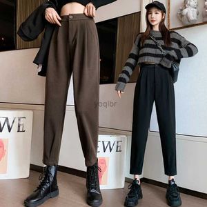 Women's Pants Capris Autumn and winter wool womens casual street clothing loose elastic high waisted harem pants womens slim legs black brown TrousersL2405