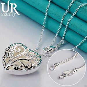 Pendants URPRETTY 925 Sterling Silver Heart Hollow Pattern Pendant Necklace 16/18/20/22/24/26/28/30 Inch Chain For Woman Wedding Jewelry