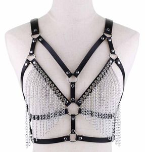 Leather chain harness body chain bra goth punk sexy chain top women body jewelry summer festival fashion rave outfit3248743