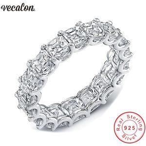 Anello da matrimoni da donna vecalon femminile 925 Sterling Silver Princess Cut 4mm Diamond CZ Entrati di fidanzamento per Women Finger Jewelry 335E