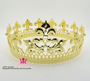 Majestic Queen King Full Gold Crown Mężczyźni i kobiety Królewskie Książę Księcia Cosplay Metal Party Show PROM HAIR AKCESORIA MO0769933832
