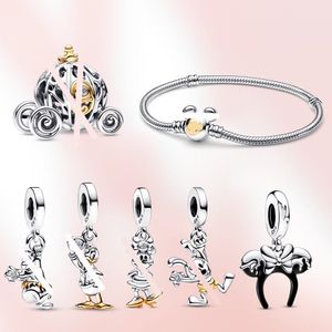 Новый 925 серебряный серебряный шарм Bracelets Anniversary мыши для утки подвеска DIY FIT PANDORAS Оригинальный браслет тыквенный автомобиль с оригинальной коробкой