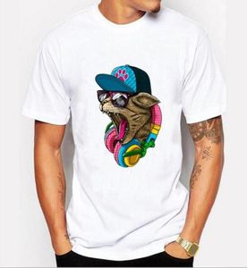 Brand DesignerNew Arrival Men039s Fashion Crazy DJ Cat Design T shirt Cool Tops Short Sleeve Hipster Tees6130907