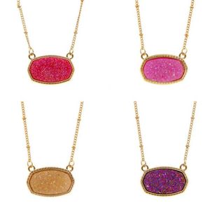 Women Pendant Necklaces Resin Oval Druzy Necklace Gold Color Chain Drusy Hexagon Style Luxury Designer Brand necklace lady wedding Jewelry gift