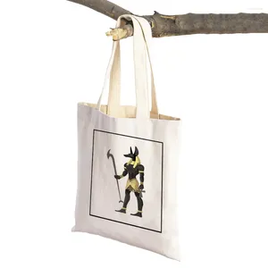 Einkaufstaschen Cartoon Altes Ägypten Totem Pharao Frauen Canvas Eco Fashion Anubis Lady Shopper Tasche Supermarkt Tasche Handtasche