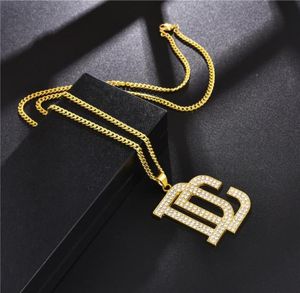 Fashion Men Hip Hop Letter DC Big Anhänger Halskette Schmuck volles Strassstein Design 18K Gold plattierte Kette Punk -Halsketten für Herren GI5745106