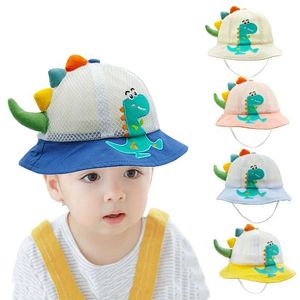 Kapaklar Şapkalar Yeni Karikatür Dinozor Net Nefes Alabilir Yaz Bebek Kız Şapkası Panama Panama Toddler Beach Güneş Şapk Dış Mekan Balıkçı Şapkası D240509