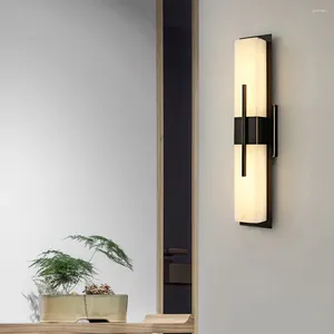 Lampada murale Real Natural Marble Sconce Decorazione per la casa Sfondo lampada Ottone nero oro per letto per camera da letto