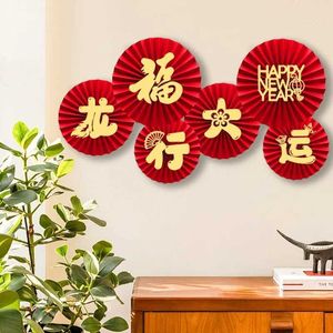 Produtos de estilo chinês 2024 Chinês Ano Novo Decorações de fãs Happy Dragon Years Spring Festival de parede Round Papel Fan Supplies Party Supplies