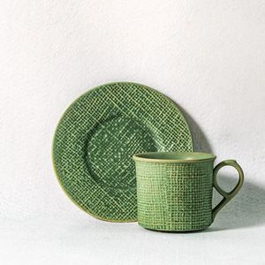 Klassiska Bone China Coffee Cups Saucers Set Green Plaid Table Leabel Coffee Plates Dishes Afternoon Tea Set Home Kitchen 240508